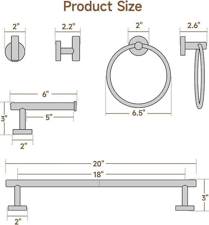 USHOWER Brushed Gold Bathroom Accessories Set, 18-Inch Towel Bar Set Wall Mounted, Durable SUS304 Stainless Steel Bathroom Hardware Set, 4-Piece - ModernBath