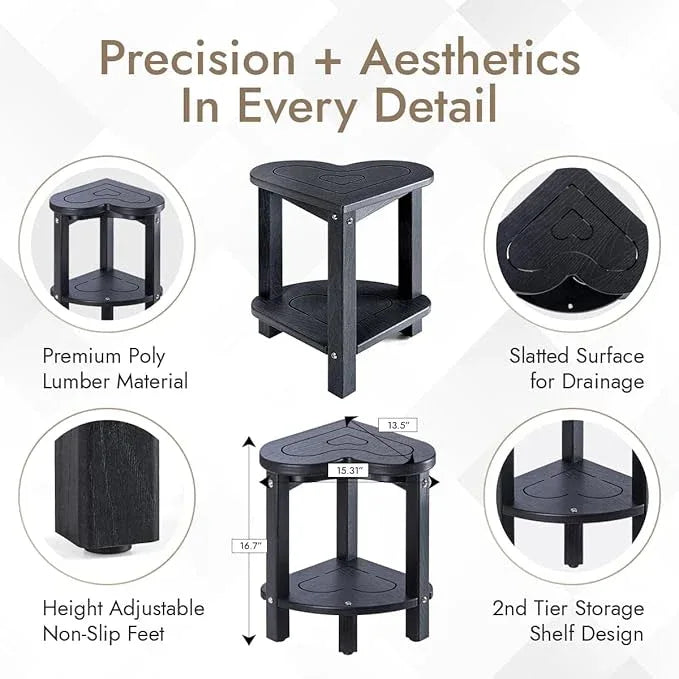 UHA Corner Shower Stool for Inside Shower - Waterproof Corner Shower Bench, HDPE Plastic Bathroom Bench, Adjustable Height Corner Chair for Shaving Legs,Storage Shelf,Non-Slip Feet，Black - ModernBath