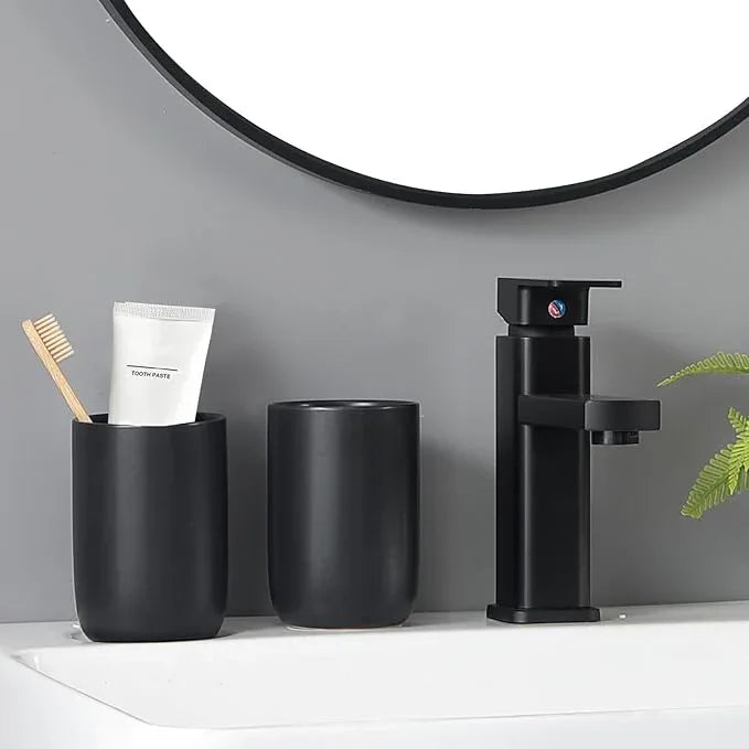 Matte Black Toothbrush Holders for Bathrooms - 1 Cups Ceramic Toothbrush Toothpaste Holders, Black Bathroom Tumbler Cup Reusable Toothbrush Cup Black Mouthwash Cup, Bathroom Counter Organizer - ModernBath