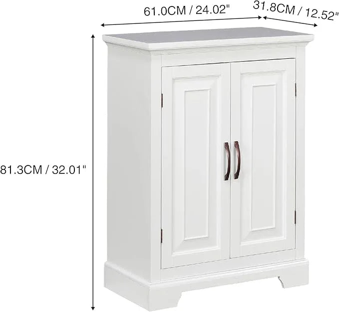 Teamson Home St. James Freestanding Floor Cabinet Bathroom Living Room Storage Organizer with 2 Doors 2 Adjustable Inner Shelves, White - ModernBath