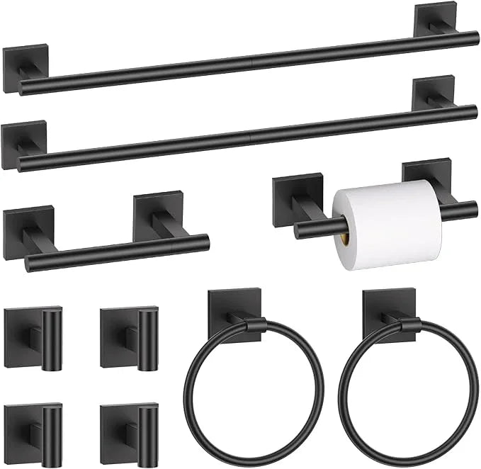 10 Pieces Matte Black Towel Bar Set, Double Dase Toilet Paper Holder Bathroom Hardware Set, 23.6 Inch Stainless Steel Towel Rack for Bathroom Wall Mounted - ModernBath