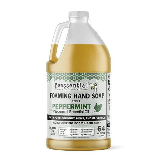 Beessential All Natural Bulk Foaming Hand Soap Refill, 64 oz Peppermint | Made with Moisturizing Aloe & Honey - Made in the USA - ModernBath