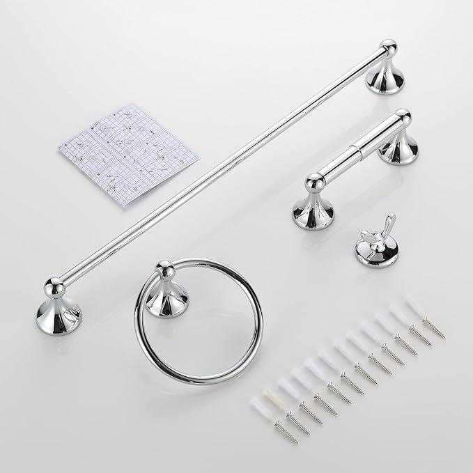 BGL Bathroom Hardware Set, Chrome Adjustable Expandable Towel Bar 4-Piece Bathroom Accessory Set Wall Mounted Robe Hook Toilet Paper Holder Towel Ring Towel Bar - ModernBath
