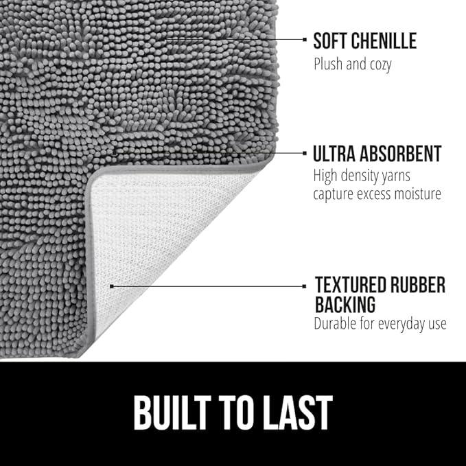 GORILLA GRIP Area Rug Sets 3 Piece, Bath Mat Set and Oval Toilet Base with Rubber Backing, Plush Absorbent Shaggy Chenille Washable Mats, Includes 24x19.5, 24x17 and 30x20 Inch Rugs, Grey - ModernBath