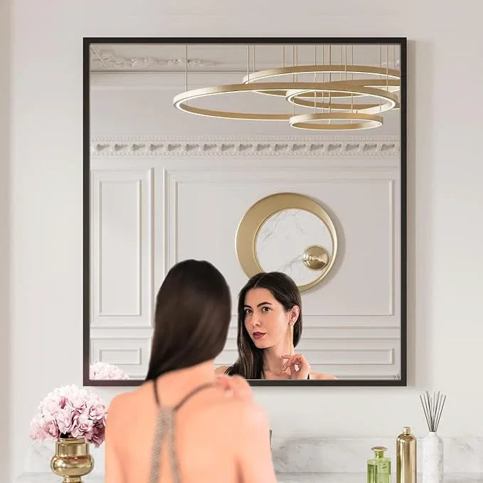 LOAAO 30"X36" Black Rectangle Bathroom Mirror Wall, Matte Black Aluminum Alloy Frame, Tempered Glass, Hangs Vertically or Horizontally, Easy to Install - ModernBath
