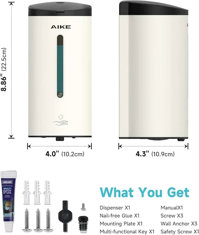 AIKE Wall Mount Automatic Foam Soap Dispenser 25 OZ Commercial Large Capacity Stainless Steel Model AK1205FA(Matte White) - ModernBath