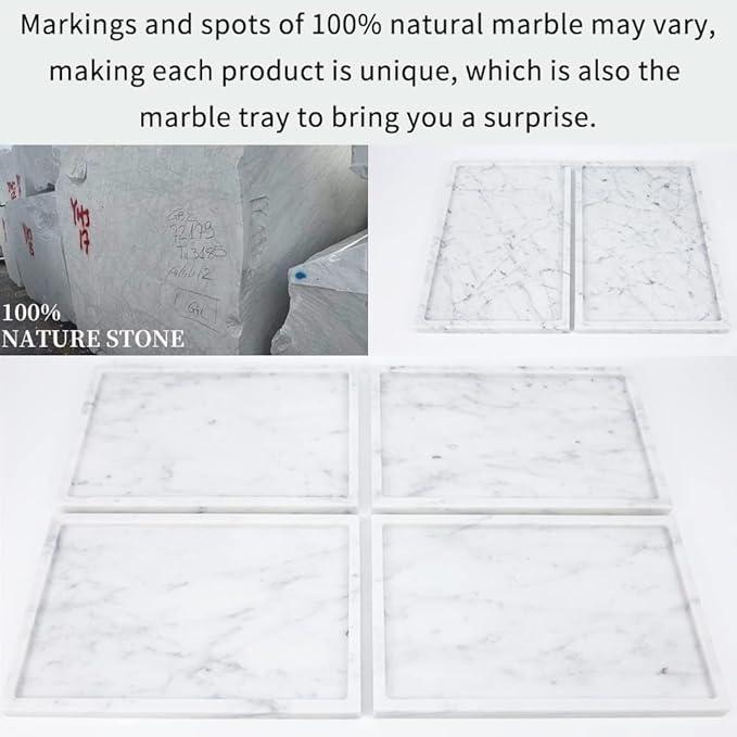 100% Natural Marble Serving Tray Luxury Marble Storage Tray for Home Decor Stone Tray for Bathroom/Kitchen/Vanity/Dresser,Plate Holder for Tissues, Candles, Towel - ModernBath