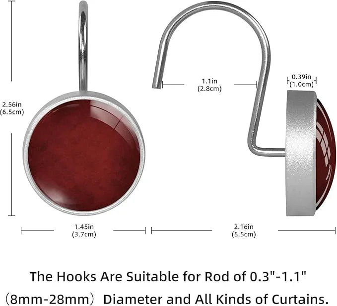 Red Shower Curtain Hooks Set of 12 Rustproof Metal Decorative Shower Hooks for Curtains Rods Shower Curtain Rings for Bathroom Living Room Bedroom - ModernBath