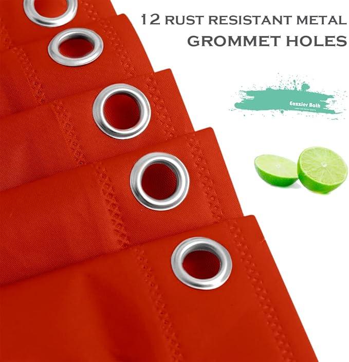 Eazzier Bath Tangerine Plastic Shower Curtain Or Liner, 72x72 Inch Lightweight Red Plastic Bathroom Shower Showroom Inner Curtain with Rustproof Metal Grommet Holes and Weighted Magnets - ModernBath