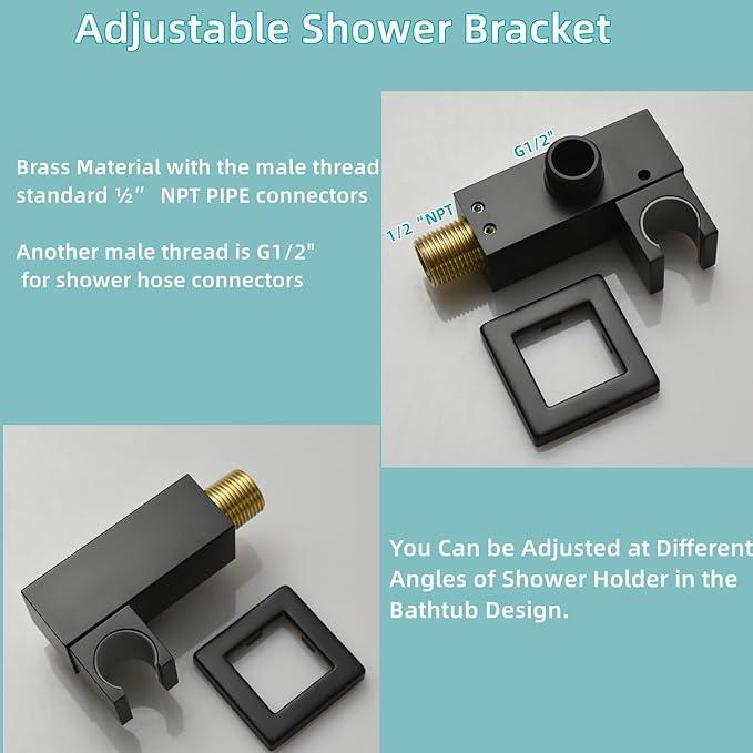 HONGTONGSOWER Matte Black Handheld Shower Head with Long Hose and Brass Holder All Metal Hand Held Shower Head High Pressure Handheld Shower Head Set - ModernBath