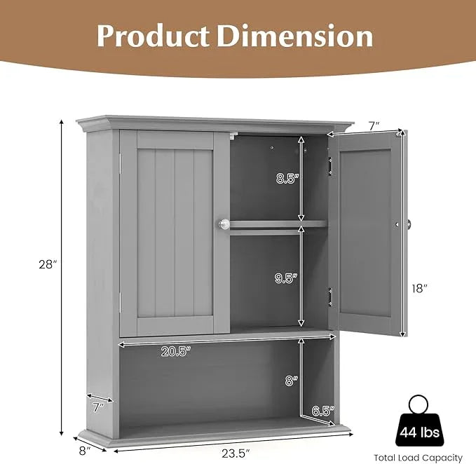 Giantex Wall Mounted Medicine Cabinets - Above Toilet Bathroom Cabinet with Adjustable Shelf, Open Shelf, Over The Toilet Space Saver Storage Cabinet for Laundry Room, Kitchen, Cupboard (Gray) - ModernBath