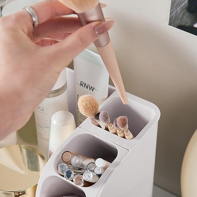 Makeup Organizer with Drawers for Vanity,Bathroom Countertop Organizer with Brushes Holder,Skincare Storage Organizer,Perfect Cosmetic Display Case for Skincare,Lipstick and Beauty Essential (White) - ModernBath