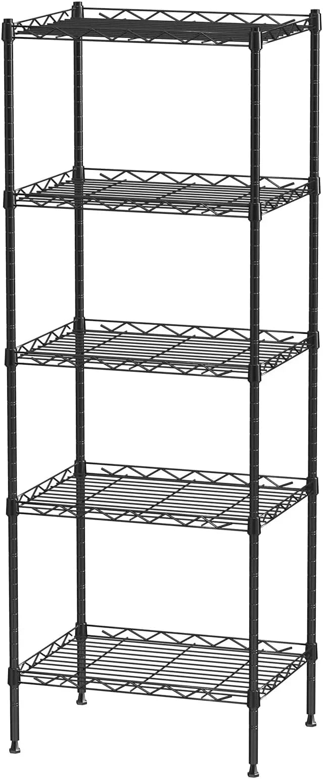 5 Tier Standing Metal Wire Shelving Unit, Adjustable Height, Storage Shelf Units for Laundry Bathroom Kitchen Pantry Closet (11.6" D x 16.6" W x 49" H inches, Black) - ModernBath
