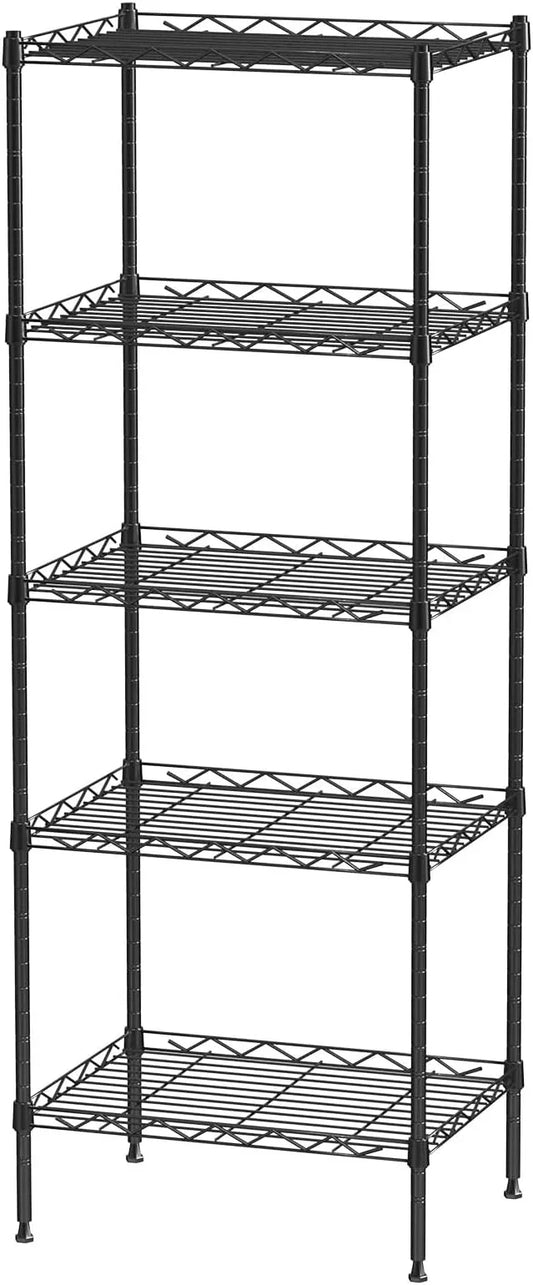 5 Tier Standing Metal Wire Shelving Unit, Adjustable Height, Storage Shelf Units for Laundry Bathroom Kitchen Pantry Closet (11.6" D x 16.6" W x 49" H inches, Black) - ModernBath
