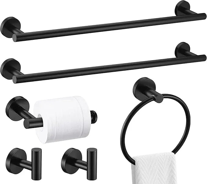 6 Pieces Matte Black Bathroom Hardware Accessories Set, SUS304 Stainless Steel 24 Inch Bath Towel Bar Set, Round Bathroom Towel Holder Set, Towel Racks for Bathroom Wall Mounted - ModernBath