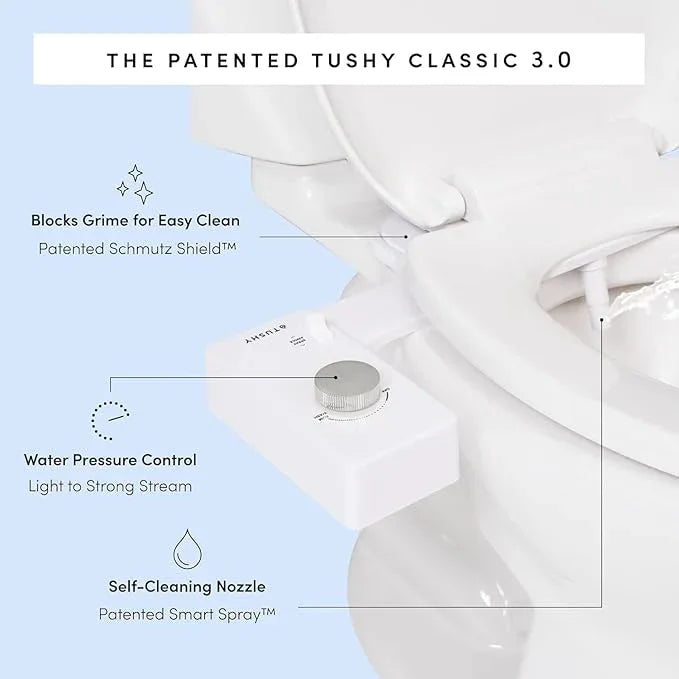 TUSHY Classic 3.0 Bidet Toilet Seat Attachment - A Non-Electric Self Cleaning Water Sprayer with Adjustable Water Pressure Nozzle, Angle Control & Easy Home Installation (Platinum) - ModernBath