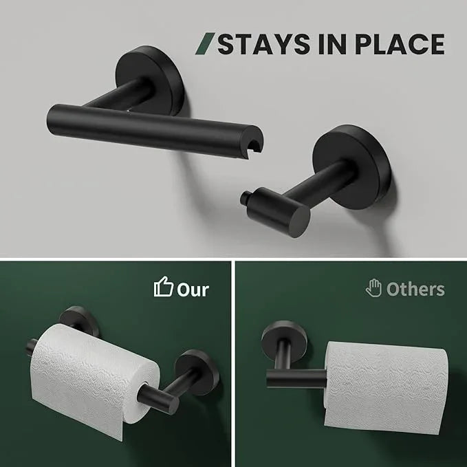 Toilet Paper Holder and Towel Ring Set 2PCS Wall Mount, Matte Black Bathroom Hardware Set, Stainless Steel Hand Towel Holder Toilet Paper Roll Holder Set, Bathroom Accessories for Bathroom Kitchen - ModernBath