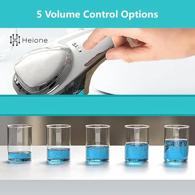 Heione Automatic Soap Dispenser Touchless - Battery Operated Sensor Liquid Soap Pump for Kitchen Sink & Bathroom - Silver Glossy Color, 5 Adjustable Levels, IPX4 Waterproof, 17oz / 500ml - ModernBath