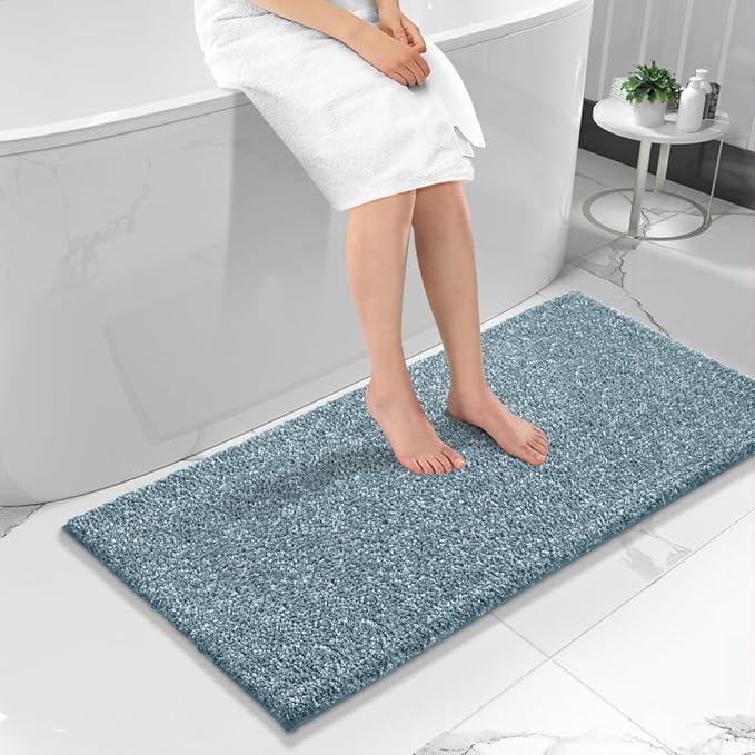 Yimobra Bathroom Runner Rug Non Slip Washable, Soft Absorbent Microfiber Long Bath Mat, Dual-Tone Decor Rug with Rubber Backing for Floor, Tub and Hallway,56x24,Home Essentials,Denim Blue - ModernBath