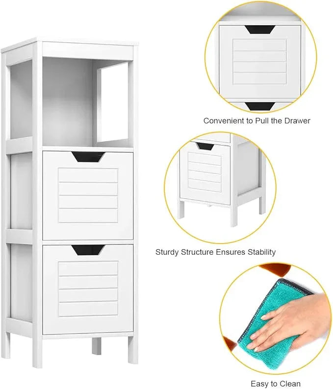 Tangkula Bathroom Floor Cabinet, Narrow Wooden Storage Cabinet w/2 Switchable Drawers, Freestanding Small Cabinet for Small Spaces, 12 x 12 35 Inch (White) - ModernBath