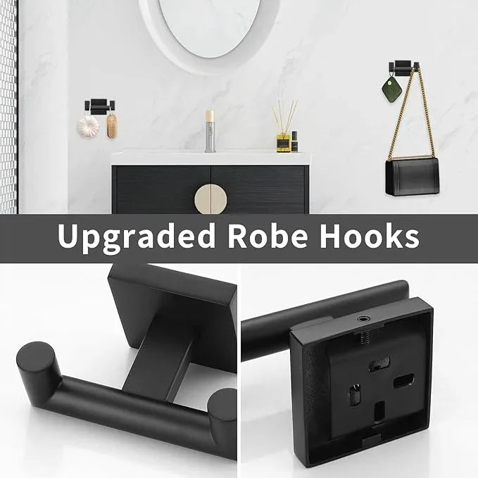 Matte Black Towel Bar Set, 5 Pieces Double Dase Toilet Paper Holder Bathroom Hardware Set, 23.6 Inch Stainless Steel Towel Racks for Bathroom Wall Mounted - ModernBath