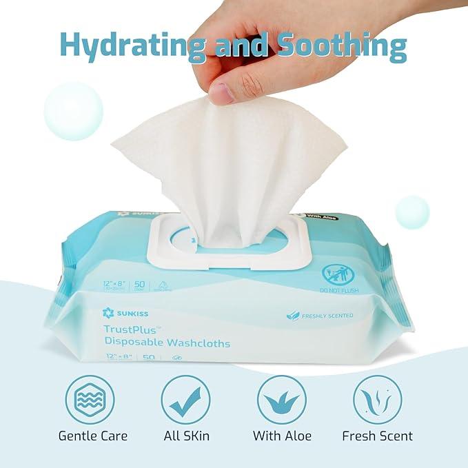 SUNKISS Trustplus Wet Wipes for Adult No Rinse, Extra Large 8”x12” Body Cleaning Washcloths for Elderly Incontinence & Cleansing, Fresh Scented, 800 Count (16 Packs of 50) - ModernBath