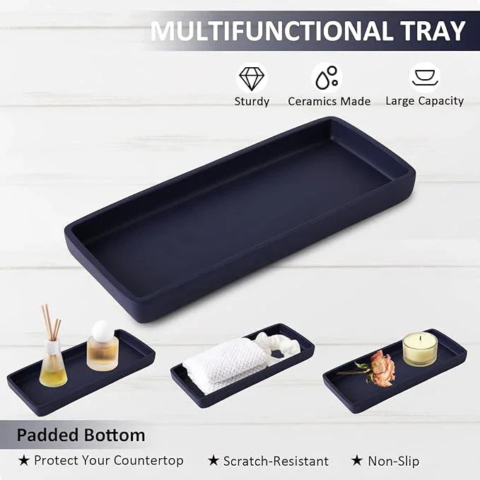 Resin 6 Pcs Navy Blue Bathroom Set Complete with Toothbrush Holder, Lotion Soap Dispenser, 2 Qtip Holder Dispensers,Vanity Tray,Bathroom Tumbler - Countertop Vanity Organizer - Bathroom Accessories - ModernBath