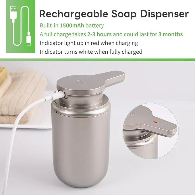 LAOPAO Automatic Foaming Soap Dispenser, Rechargeable Touchless Foam Hand Soap Dispenser for Bathroom, Soap Pump for Kitchen, Water-Resistant, Xmas Gift 10oz, Plastic - ModernBath