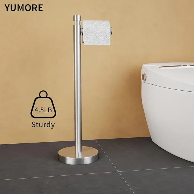 YUMORE Toilet Paper Holder Stand Freestanding, Weighted and Sturdy Brushed Nickel Stainless Steel Design with Non-Slip Cap, Rustproof Tissue Roll Holder for Modern Bathroom, RV - ModernBath