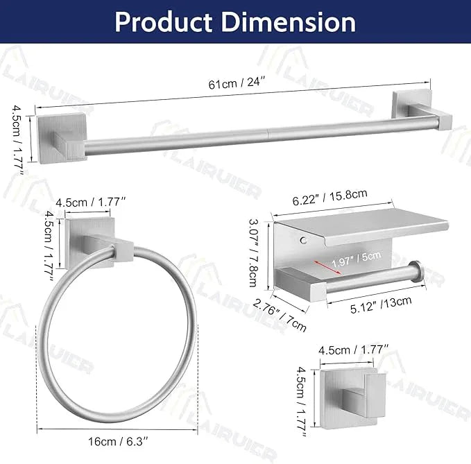 5-Piece Bathroom Hardware Set Brushed Nickel Bathroom Hardware Accessories Set Upgraded Toilet Paper Holder with Shelf Towel Holder Set for Bathroom Stainless Steel Wall Mounted - ModernBath