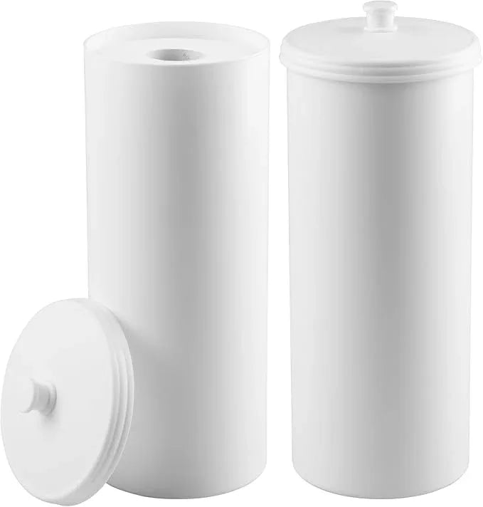 iDesign Freestanding Bathroom Toilet Paper Storage Holder with Lid for 3 Extra Rolls, 2-Pack, White - ModernBath