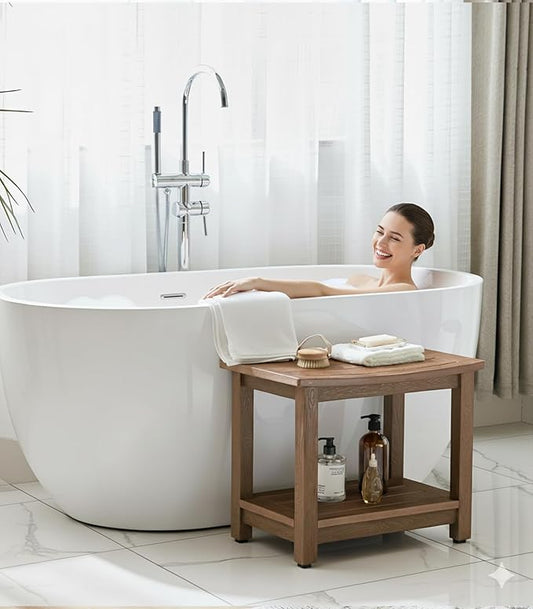 HDPS Shower Bench Seat, Poly Lumber Bathroom Stool for Inside Shower Waterproof, Foot Rest Stool for Shaving Legs with Adjustable Feet, Plastic Spa Bath Chair Seat for Bathroom, Non-Slip, Brown