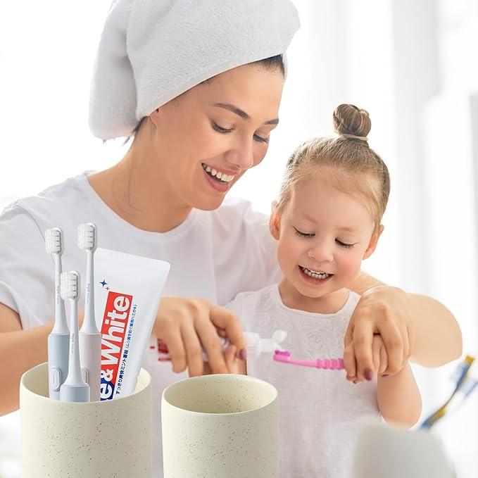 BSDISP Beige Toothbrush Holders for Bathrooms - 2 Cups Ceramic Toothbrush Toothpaste Holders Set, Beige Bathroom Tumbler Cups Reusable Toothbrush Mouthwash Cup, Bathroom Counter Organizer - ModernBath