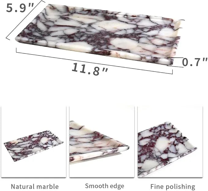 Natural Marble Tray, Coffee Table, Food, Fruit, Paper Cup, Cake Display, Coffee bar, Family Gatherings, Seasonal Holiday Decoration Tray(Viola-rectangle-11 x5 x0.7) - ModernBath