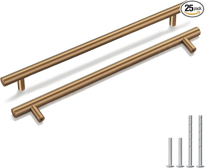 goldenwarm 25 Pack Champagne Bronze Cabinet Pulls Gold Cabinet Handles 10 inch(256mm) Champagne Drawer Pulls Brushed Bronze Cabinet Pulls Kitchen Bathroom Bedroom Furniture Handles - ModernBath