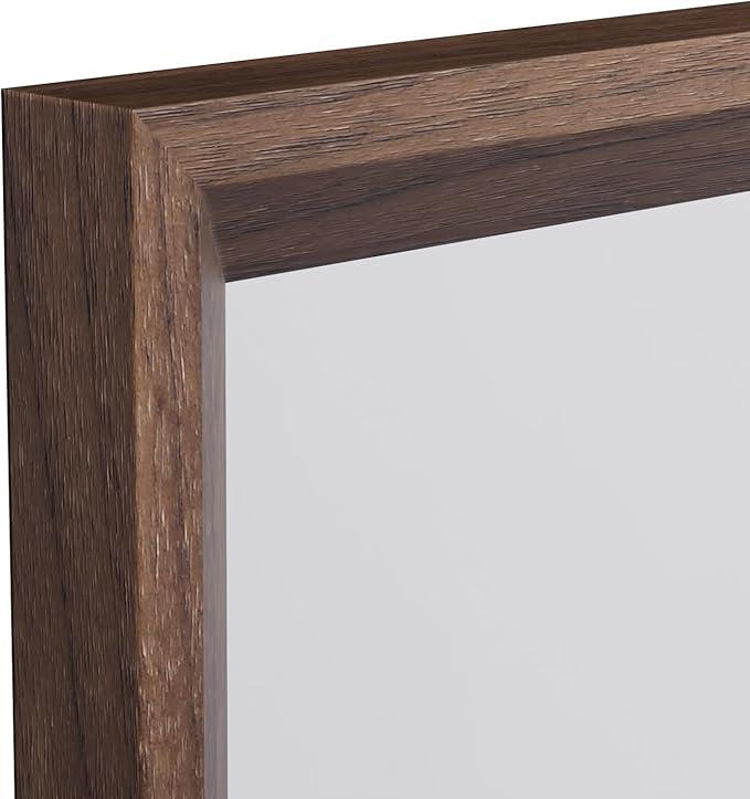 WEER Bathroom Mirror, 40x36 Inch Wall Mirror, Walnut Wood Grain Framed Mirror, Rectangle Vanity Mirror, Tempered Glass, Anti-Rust, Hangs Horizontally or Vertically - ModernBath