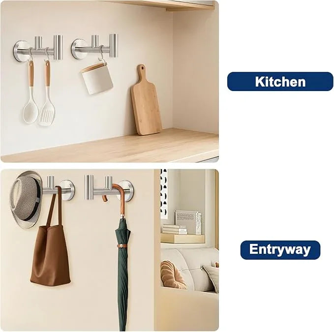 NearMoon Bathroom Double Towel Hook- SUS304 Stainless Steel Robe Towel Holder, Heavy Duty Double Coat Hook for Bathroom Livingroom Kitchen Wall Mounted (Brushed Nickel-F, 2 Pack) - ModernBath