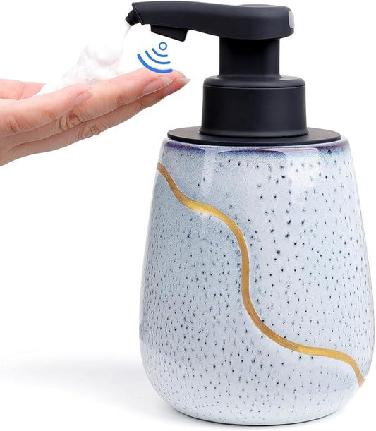 BosilunLife Automatic Foaming Soap Dispenser - Touchless Foam Hand Wash Dispenser for Bathroom Ceramic Smart Electric Auto Dish Soap Dispenser Waterproof, USB C Rechargeable, 17 oz, Speckled Blue - ModernBath