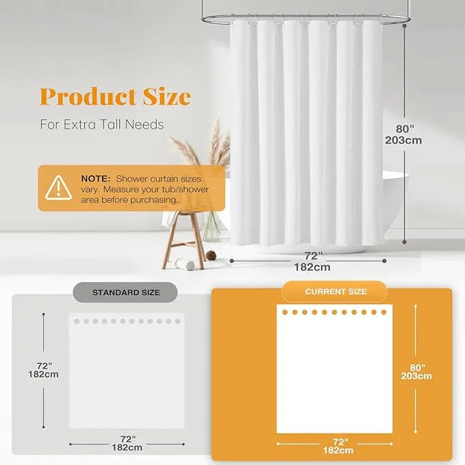 BTTN Long Fabric Shower Curtain - 72x80 Inch Linen Textured Heavy Duty Polyester Cloth Shower Curtain Set with Plastic Hooks, Hotel Trendy Luxury Waterproof Modern Shower Curtains for Bathroom, White - ModernBath