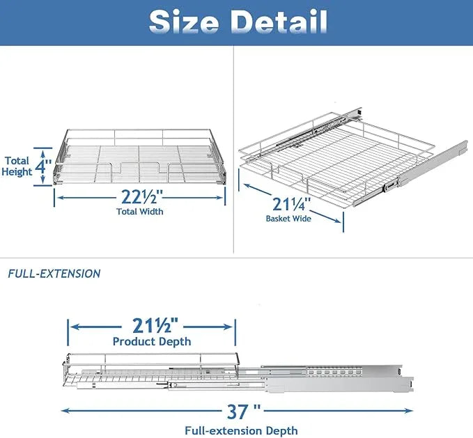 ROOMTEC Pull Out Cabinet Organizer, Cabinet Pull Out Shelves 22½" W x 21½" D, Heavy Duty Cabinet Drawers Slide Out Kitchen Cabinet Organizers Storage Shelf - ModernBath
