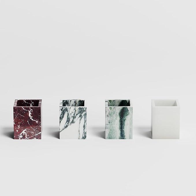 Marble Toothbrush Holder – 4.1" Genuine Stone Bathroom Cup for Makeup Brushes, Pens & Utensils | Natural Marble Organizer for Vanity, Countertop & Home Décor (Rosso Lepanto Red) - ModernBath