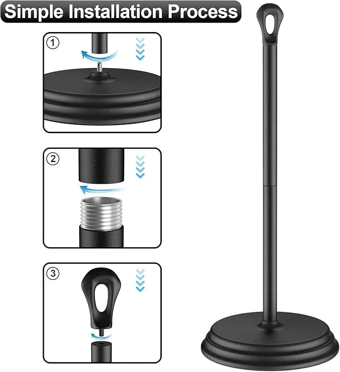 Toilet Paper Holder with Rustproof, Metal Free Standing Toilet Paper Stand Storage for Bathroom, Tissue Paper Roll Holder for Bathroom Accessories (Black) - ModernBath