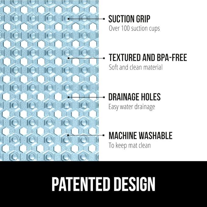GORILLA GRIP Patented Square Shower Stall Mat, Small Bathtub Floor Mats for Stand Up Showers with Suction Cups and Drainage Holes, Machine Washable, Soft on Feet, Bathroom Accessories 21x21 Inch, Blue - ModernBath