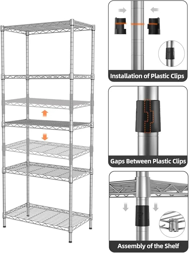 SINGAYE Shelf Wire Shelving Adjustable Storage Shelves Rack Standing Units for Kitchen Closet Laundry Bathroom Organizers Metal Pantry Narrow Mesh Gaps 12" D x 22" W x 59" H Gray - ModernBath