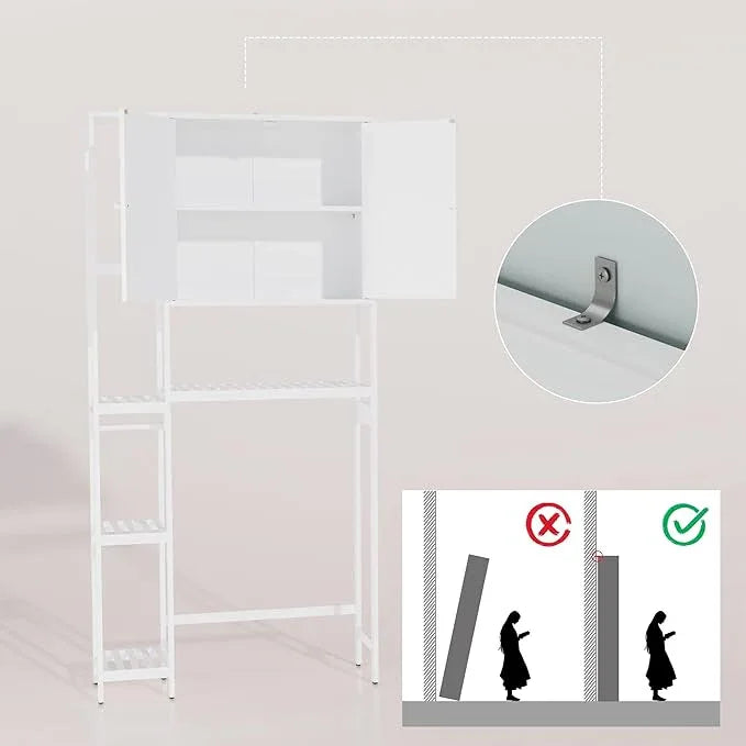 Bamboo Over The Toilet Storage, Above Toilet Organizer Storage Shelf, Tall Freestanding Behind Toilet Rack, Tiered Bathroom Space Saver Shelving, Easy Assembly (White) - ModernBath