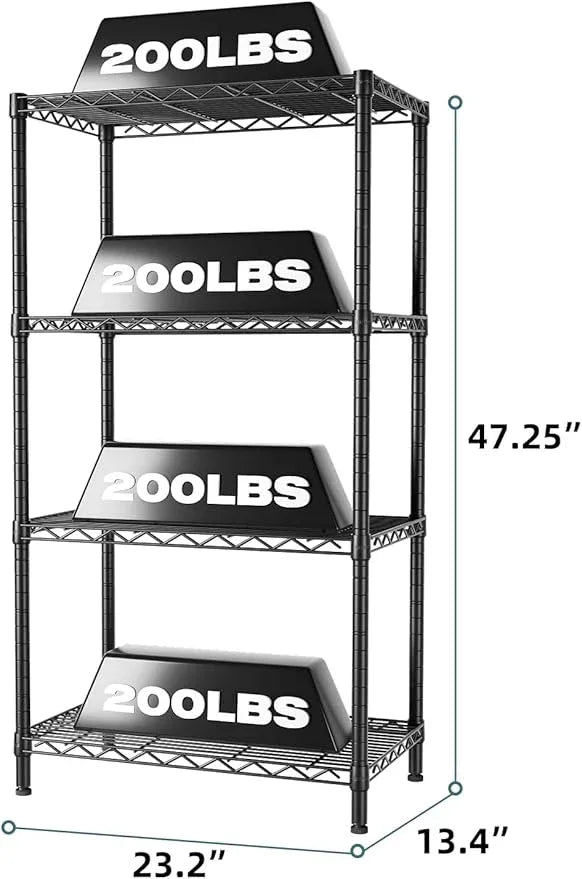 SINGAYE 4 Tier Storage Rack Wire Shelving Unit Shelves Metal for Pantry Closet Shelve Organization Kitchen Laundryroom 800Lbs Capacity 24" D x 14" W x 48" H Black - ModernBath