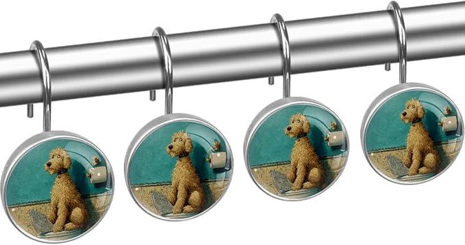 Dog on The Toilet Shower Curtain Hooks 12Pcs, Decorative Rust Resistant Shower Rings for Shower Curtain Rods, Stainless Steel Round Curtain Hooks for Bathroom, Bedroom, Farmhouse - ModernBath