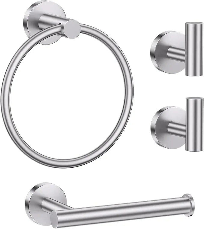 Lairuier Bathroom Hardware Set, 4-pieceTowel Holder Set Include Toilet Paper Holder,Towel Ring and 2 Towel Hooks Stainless Steel Wall Mounted Bathroom Hardware Accessories Set (Brushed Finish) - ModernBath