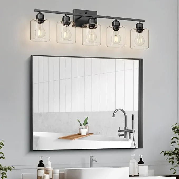 FAISHILAN Modern 5 Light Bathroom Vanity Light, 31 inch Black Bathroom Lights Fixtures, Vanity Lights with Clear Glass for Mirror Kitchen Living Room Hallway Cabinet Porch - ModernBath