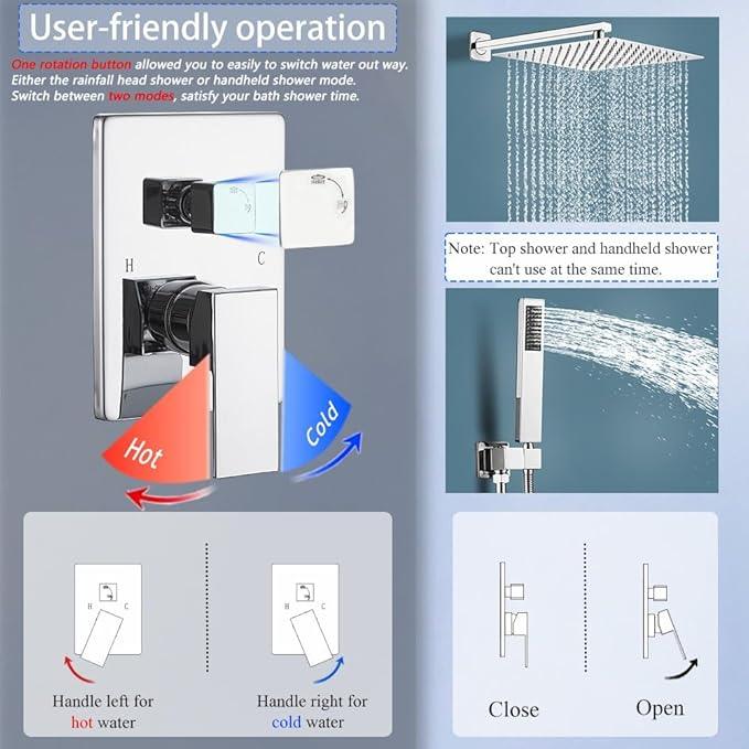 YCAIKOI Shower Faucet Set 16 Inch Wall Mount Rain Shower System, All Metal Shower Fixtures - Polished Chrome - ModernBath
